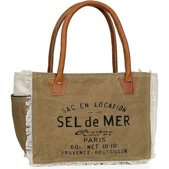 Womens Crossbody Upcycled Canvas Hand Bag Cowhide Tote Bag Radiant Leather Bag - Picture 3 of 6